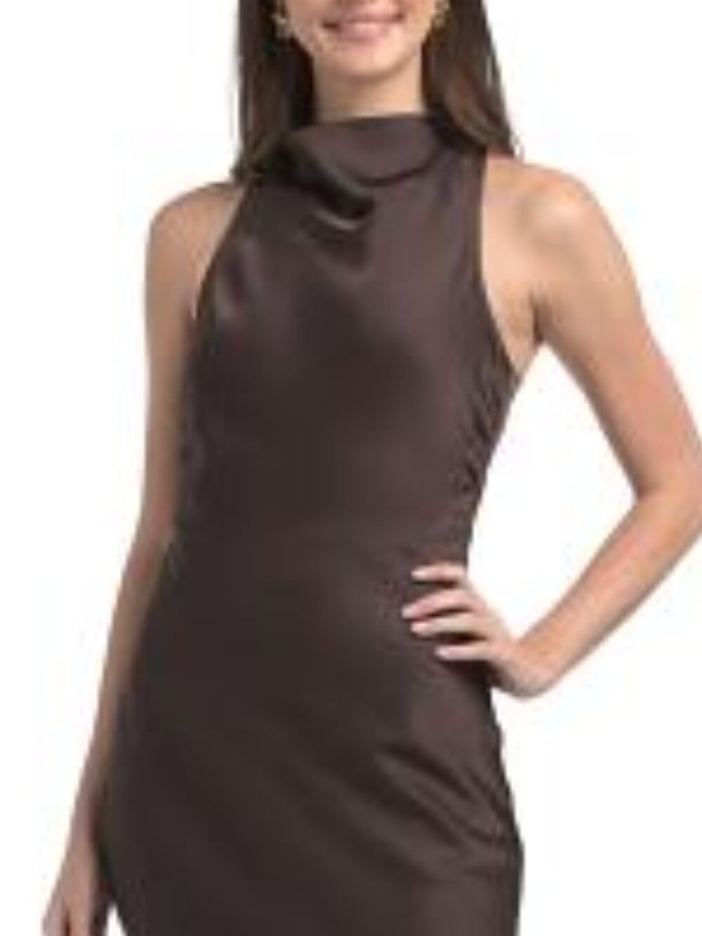 new House Of Harlow 1960 Satin Slip Maxi Dress Chocolate 3T4 268 - Picture 5 of 9